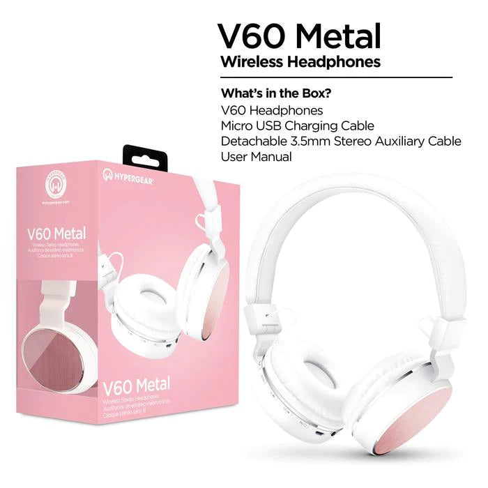V60 METAL WIRELESS HEADPHONES - WHITE/PINK