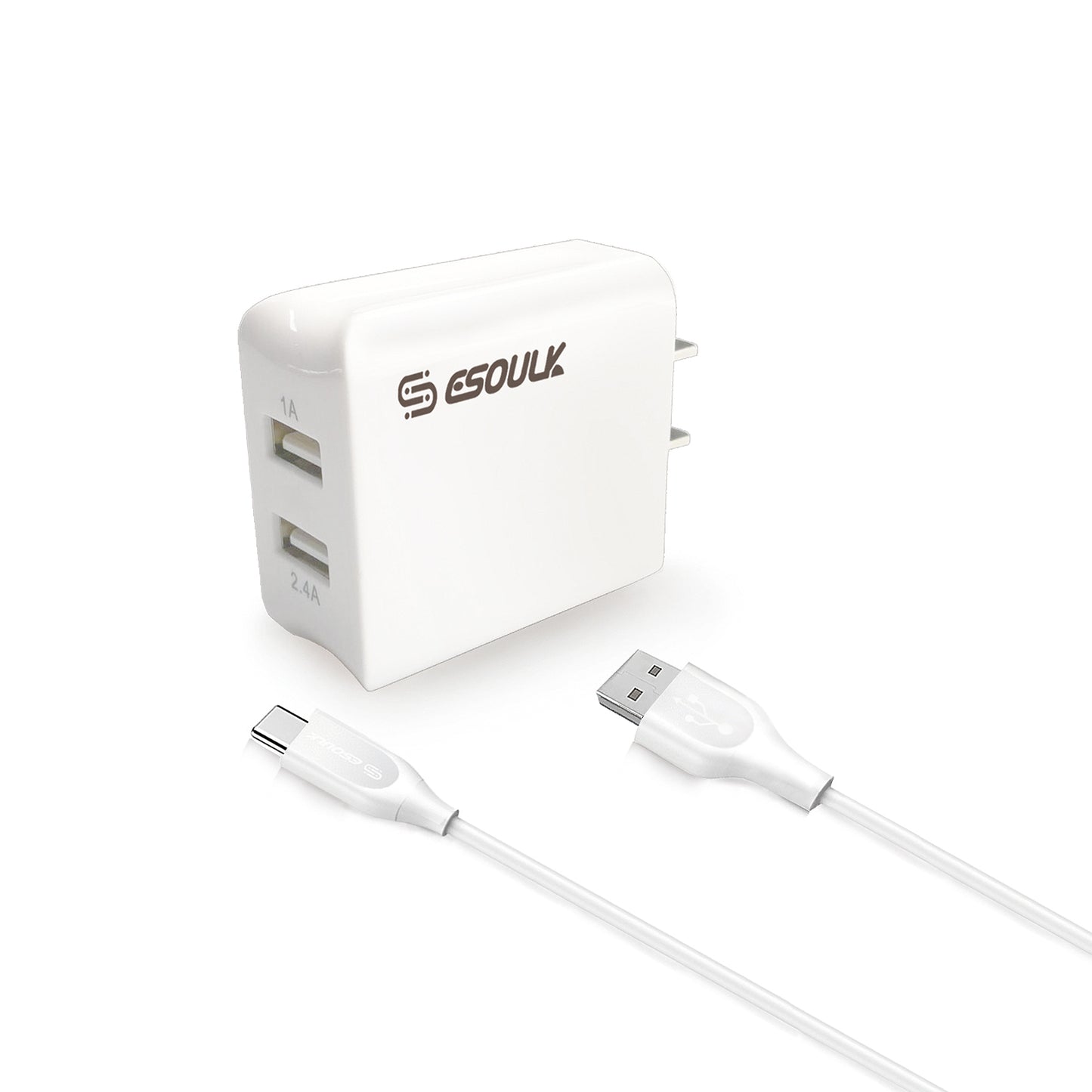 ESOULK 2.4A DUAL USB WALL ADAPTER & 5FT TYPE-C CABLE