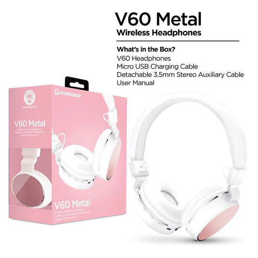 V60 METAL WIRELESS HEADPHONES - WHITE/PINK