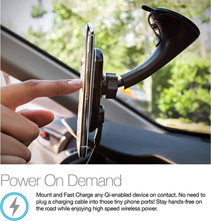 Naztech MagBuddy Wireless Charge Windshield Phone Mount [Hands-Free] Compatible for iPhone 13/12/11/Max/Pro Max, Galaxy S22/S20/S21,Note20/10/9 + More