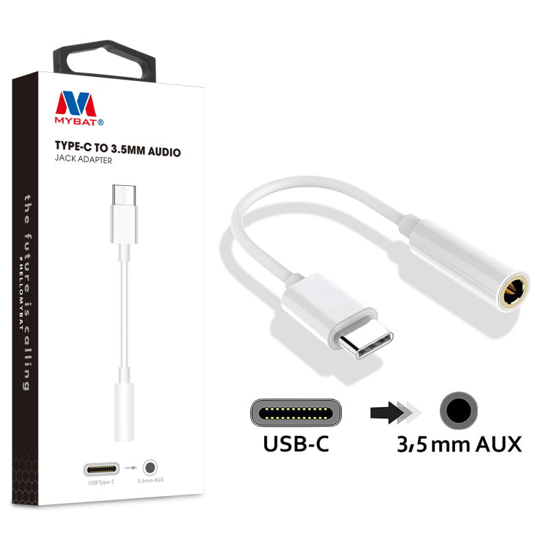 MyBat USB Type-C to 3.5mm Audio Jack Adapter - White