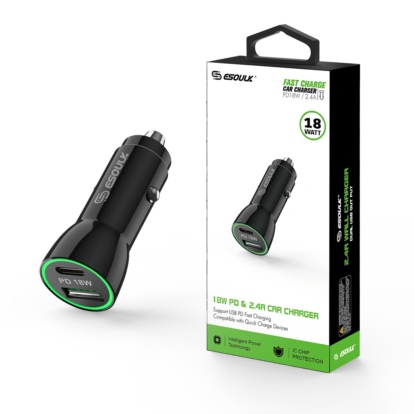 ESOULK 18W PD & 2.4A CAR CHARGER