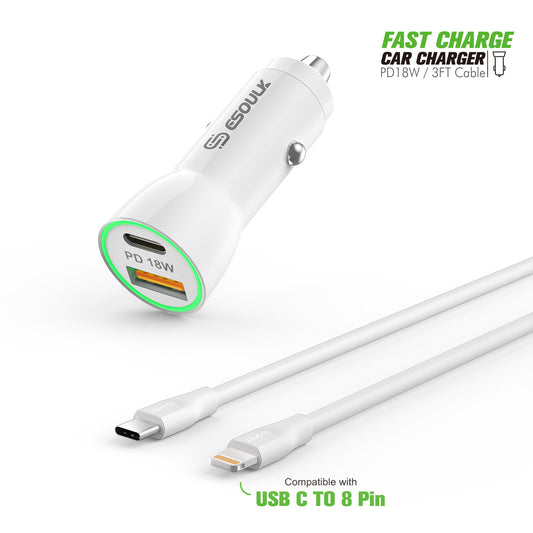 ESOULK 18W PD & 2.4 CAR CHARGER 5FT USB C To iPHONE