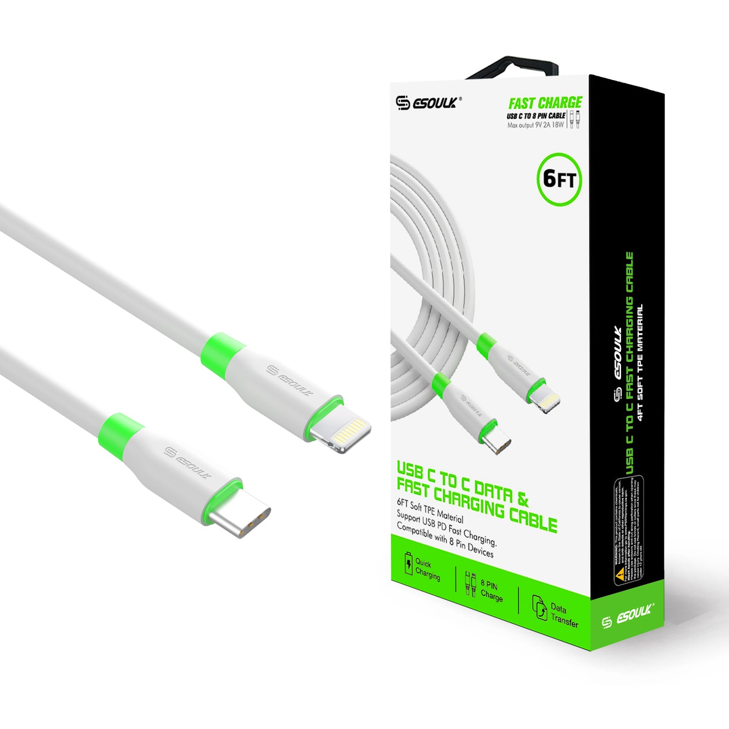 ESOULK USB C TO iPHONE DATA & FAST CHARGING CABLE 6FT