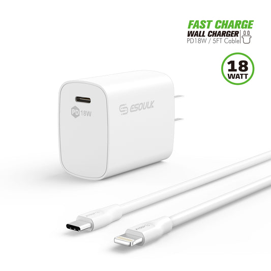 ESOULK 18W PD FAST CHARGER 5FT USB C To iPHONE