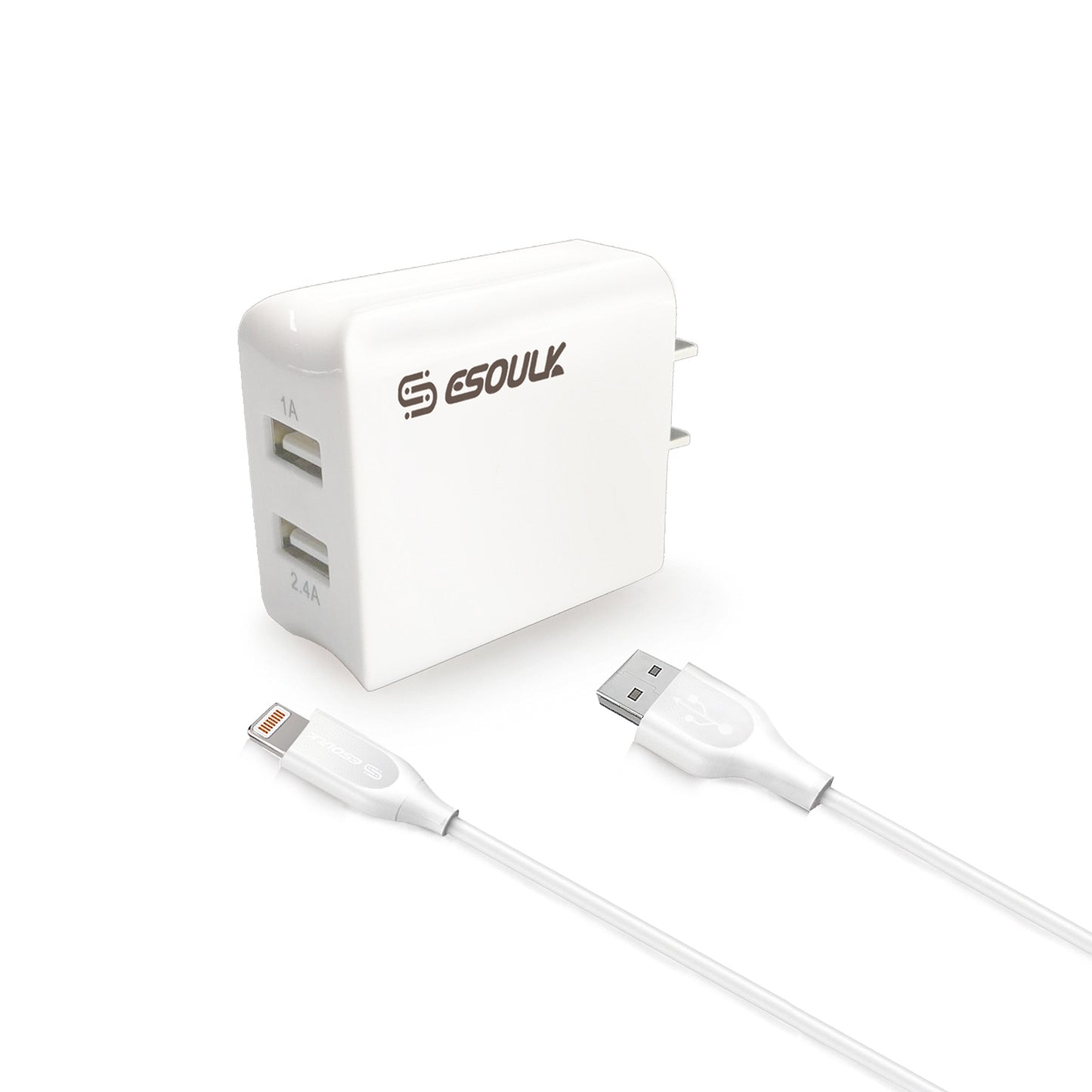 ESOULK 2.4A DUAL USB WALL CHARGER & 5FT iPHONE CABLE