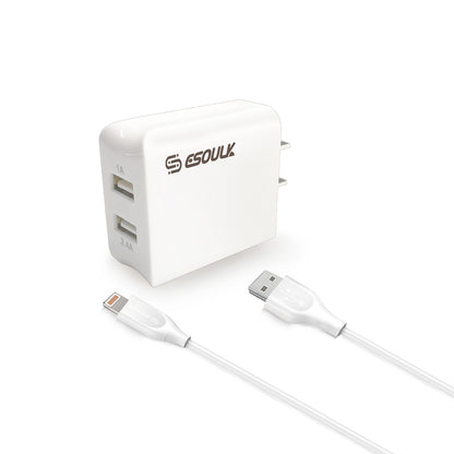 ESOULK 2.4A DUAL USB WALL CHARGER & 5FT iPHONE CABLE