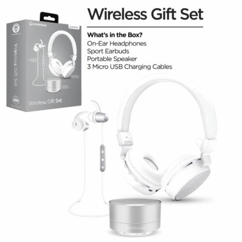 Hypergear Wireless Headphone Earbud Bluetooth Speaker 3-Piece Set White New